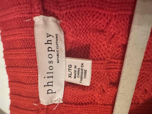 Philosophy Sweater Womans Size XL Bright Red Cable Knit Crew Neck Soft Casual - Picture 3 of 9
